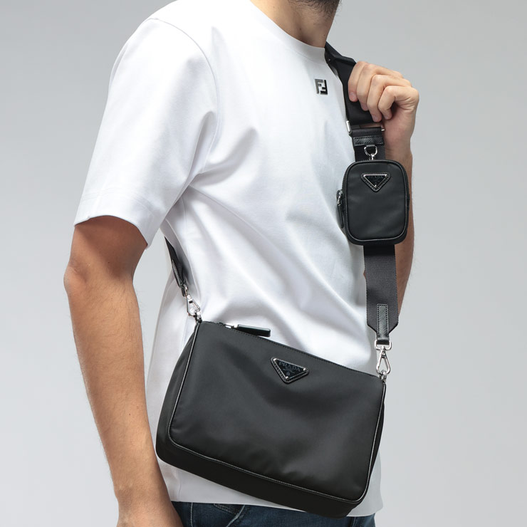プラダ バッグ メンズ PRADA トライアングル ロゴ Re-Nylon×サフィアーノレザー ショルダーバッグ TESSUTO＋SAFFIAN テスートサフィアーノ PR2VH1132DMH ブランド 鞄