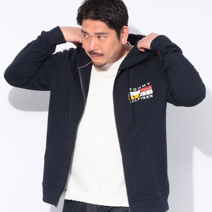 パーカー 長袖 メンズ 大きいサイズ ロゴプリント フルジップ トップス フード スウェット 秋 冬 TOMMY HILFIGER (トミーヒルフィガー) MW0MW40043D22