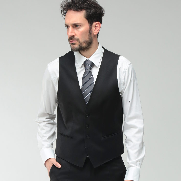 ヒューゴボス メンズ ベスト HUGO BOSS シングル ジレ フォーマル ベスト HBHUGE10236006 ブランド トップス ブラック