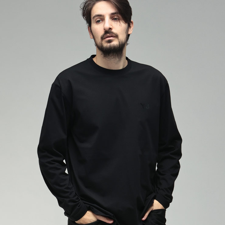 ワイスロバート・エドワード・リー メンズ ティーシャツ 長袖 Y-3 胸ロゴタイプ 労働者の一団のど首 綿織物 カットソー ティーシャツ Y3KQ9778 ブランド名 トップス 黒いこと