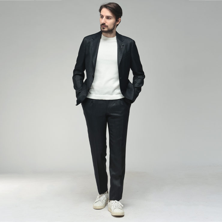 ラルディーニ メンズ 背広 LARDINI ジーンズルック シャンブレー セットアップ 背広 ブートニエール LD6301IF66417 ブランド名 セットアップ 米国海軍