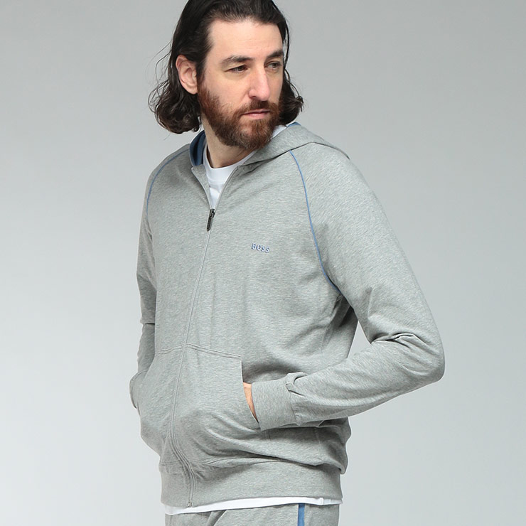 ヒューゴボス メンズ パーカー 長袖 HUGO BOSS ロゴタイプ フルジップ 汗水 プルオーバー パーカー HBU50515313 ブランド名 トップス セットアップ可 薄墨色