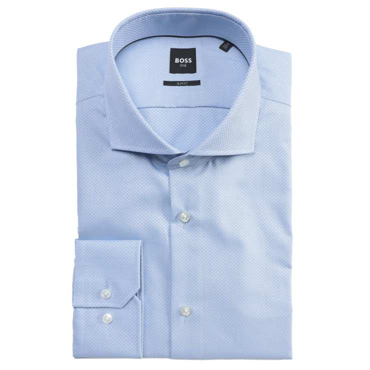 ヒューゴボス メンズ ドレスシャツ 長袖 HUGO BOSS ホリゾンタルカラー 織柄 ビジネス シャツ SLIMFIT スリムフィット HB50555995 ブランド トップス ワイシャツ