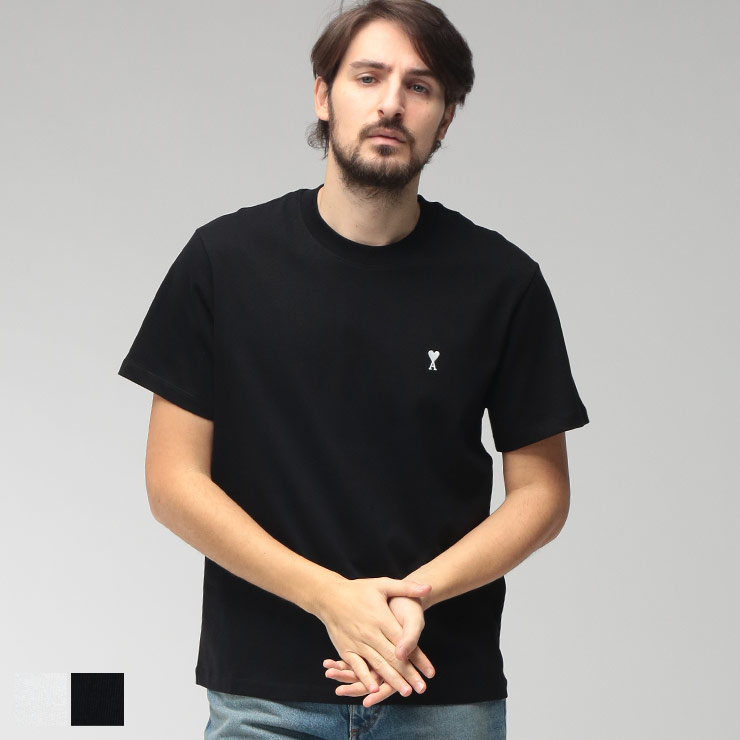 アミパリス メンズ Tシャツ 半袖 AMI PARIS 胸ロゴ クルーネック カットソー モノクロロゴ Ami de Coeur AMHTS346724 ブランド トップス ホワイト ブラック