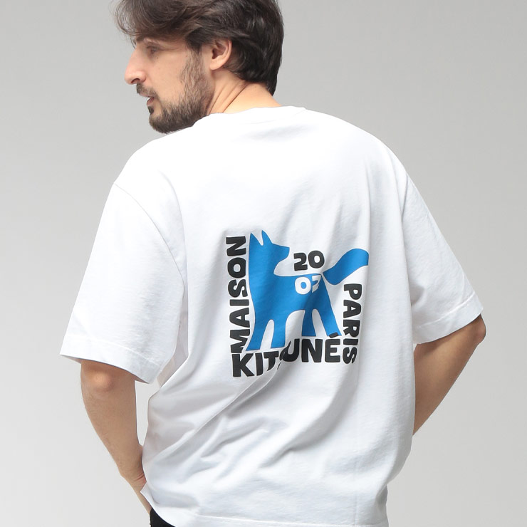 メゾン キツネ メンズ Tシャツ 半袖 Maison Kitsune ロゴ バックプリント クルーネック コットン カットソー GALLERY FOX OVERSIZE KNM00111KJ0119 ブランド トップス ホワイト 14,761円