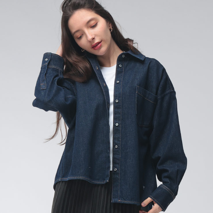 マックスマーラ レディース デニムシャツ 長袖 MAX MARA ロゴ ワンポイント ポケット デニム シャツ ジャケット FOGGIA フォッジャ MXLFOGGIA6 ブランド アウター ネイビー