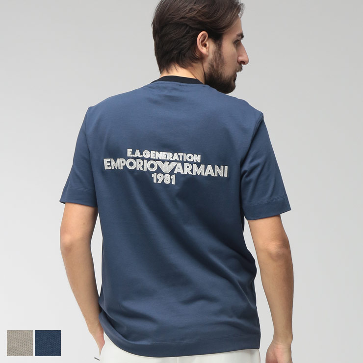 エンポリオアルマーニ EMPORIO ARMANI メンズ プルオーバー 半袖 うしろ側ロゴタイプ 労働者の一団のど首 カットソー EAEM5257AF13715 ブランド名 トップス 綿織物 刺しゅう 春 夏