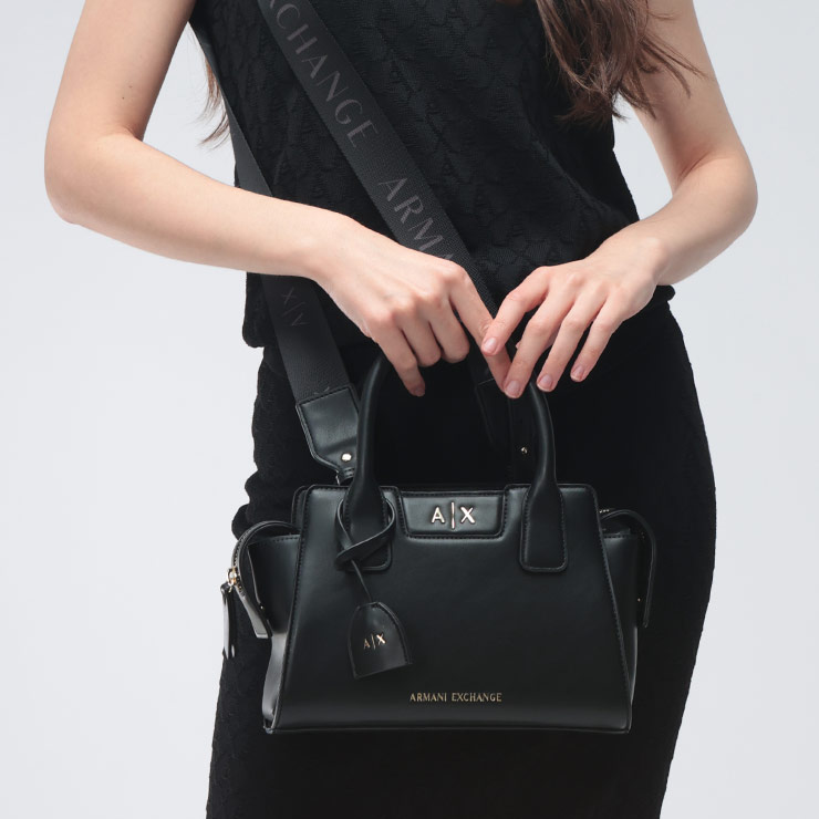 アルマーニ エクスチェンジ レディース ハンドバッグ ARMANI EXCHANGE ロゴ トラペゾイド 2way ショルダーバッグ AELW2159AF19892 ブランド 鞄 ブラック