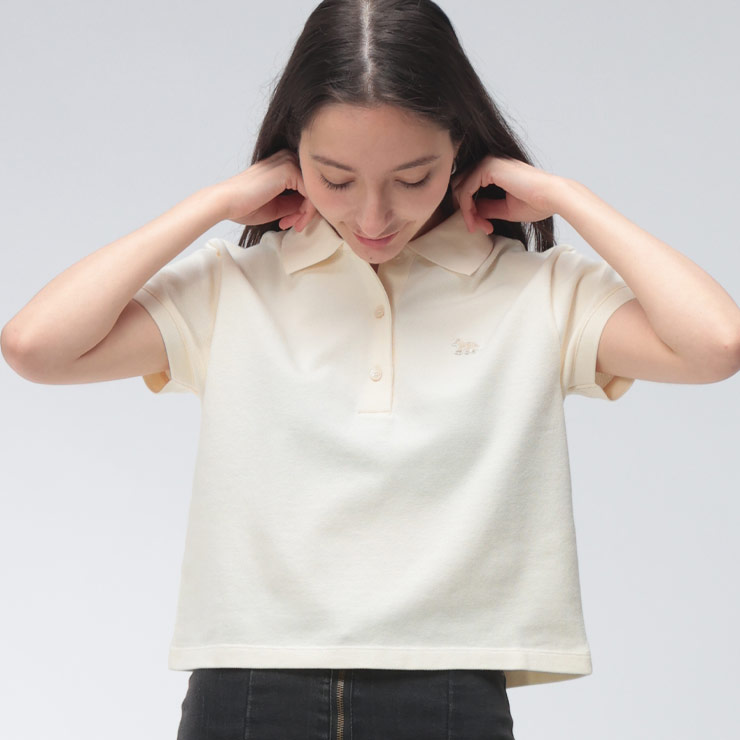 メゾン キツネ レディース ポロシャツ 半袖 Maison Kitsune ロゴ ワンポイント クロップド丈 ポロシャツ BABY FOX CROPPED KNLW00204KP0001 ブランド トップス ベージュ