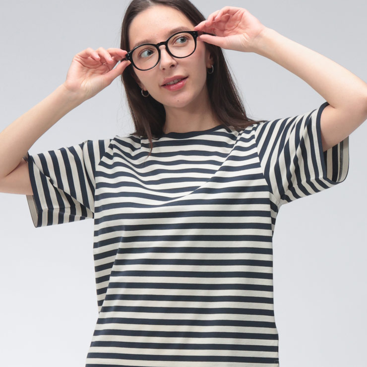 マックスマーラ レディース Tシャツ 半袖 MAX MARA ロゴ ワンポイント ボーダー クルーネック コットン カットソー MXLVENACO6 ブランド トップス ホワイト