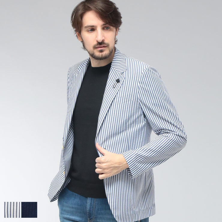 ラルディーニ LARDINI メンズ ジャケット シアサッカー シングル 2ツ釦 テーラード LD6205IF66801 ブランド アウター 無地 ストライプ 春