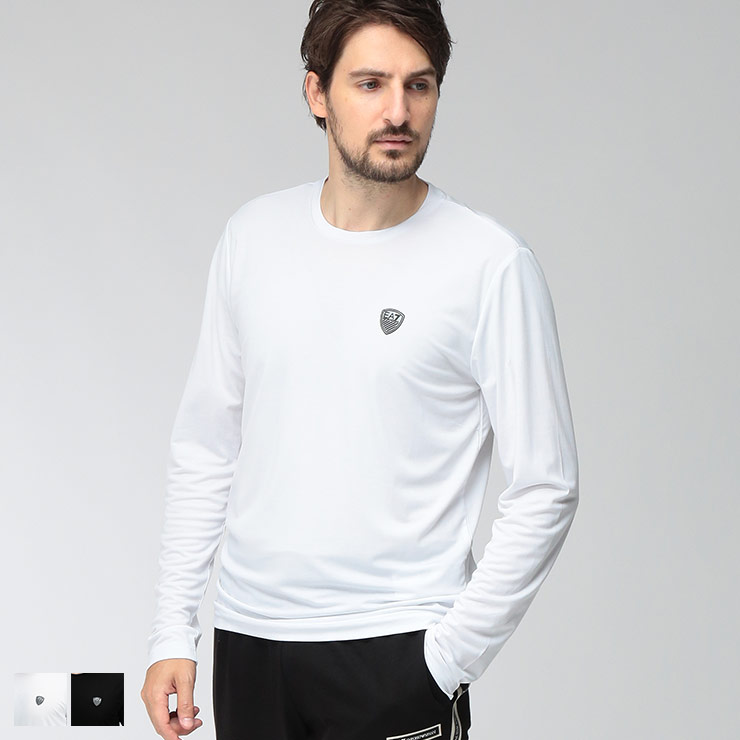 エンポリオアルマーニ メンズ Tシャツ EMPORIO ARMANI 長袖 EC限定 EA7 胸ワンポイント エンブレム クルーネック ロングスリーブ カットソー EA7NPT17PJRGZ ブランド トップス Tシャツ ロンT シンプル|原宿ゼンモール