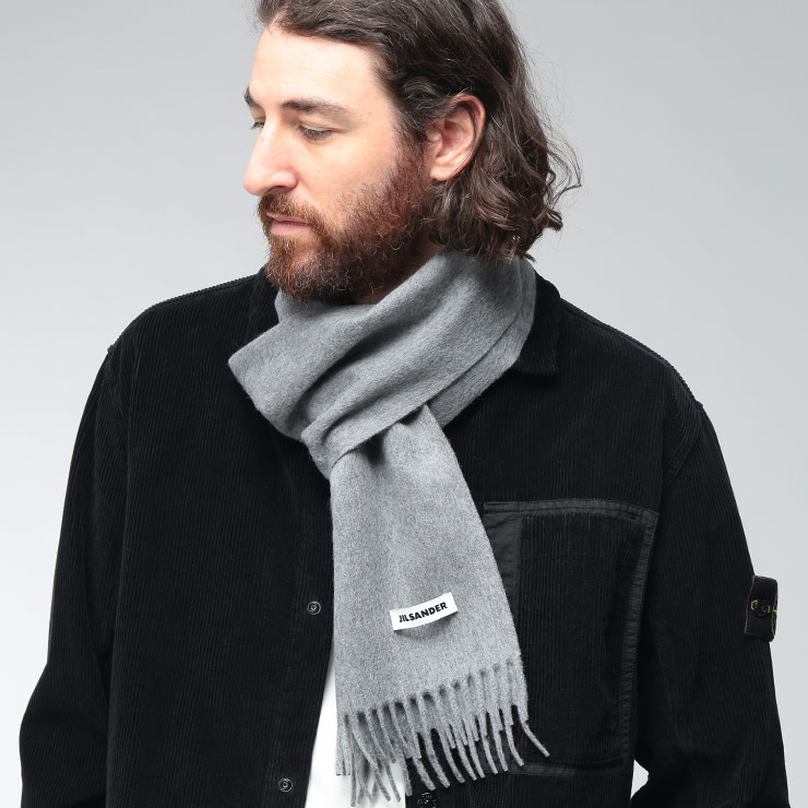 ジルサンダー メンズ マフラー JIL SANDER カシミヤ混 フリンジ 無地 ナローマフラー JLTE0115J40366 ブランド マフラー シンプル カシミヤ カシミア 秋 冬｜原宿ゼンモール