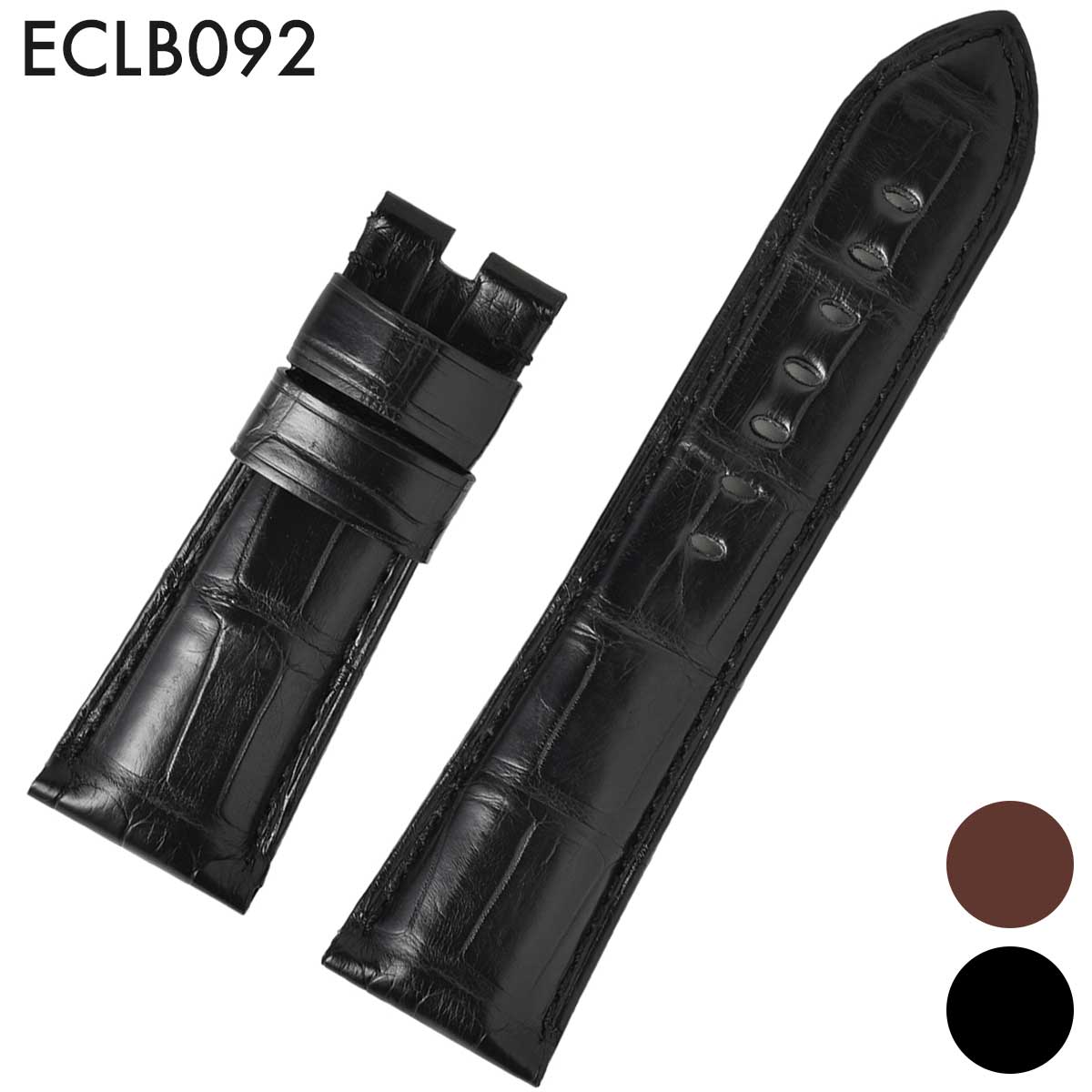腕時計用 レザーベルト, ワニ革 社外品 汎用品 取付幅:22mm/24mm/26mm パネライ (尾錠)バックルなし [Eight-ECLB092].