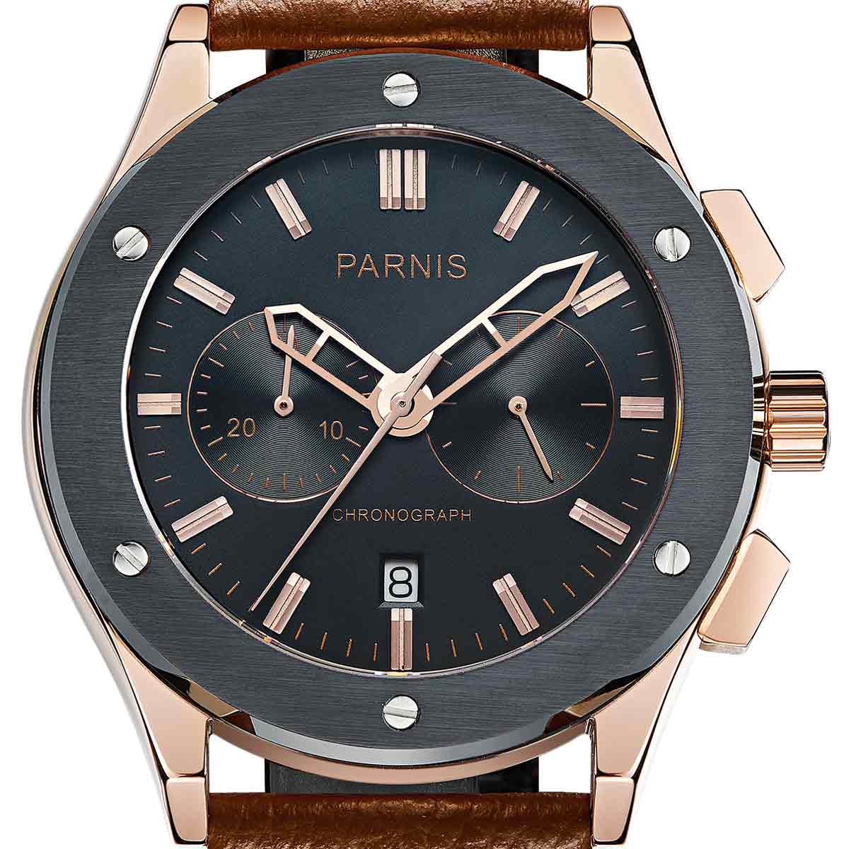 【NEW】PARNIS パーニス クォーツ 腕時計 [P6025-S5EL-BkbrBR] 並行輸入品 純正ケース　メーカー保証12ヶ月