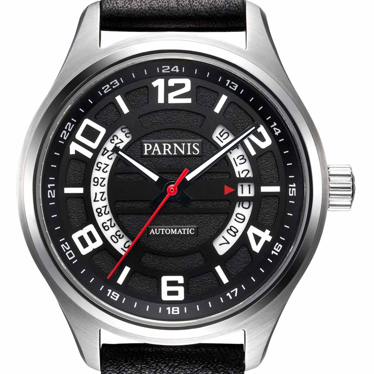 【NEW】PARNIS パーニス 自動巻き 腕時計  [PA6052-S3AL-SVBK] 並行輸入品 純正ケース メーカー保証12ヶ月