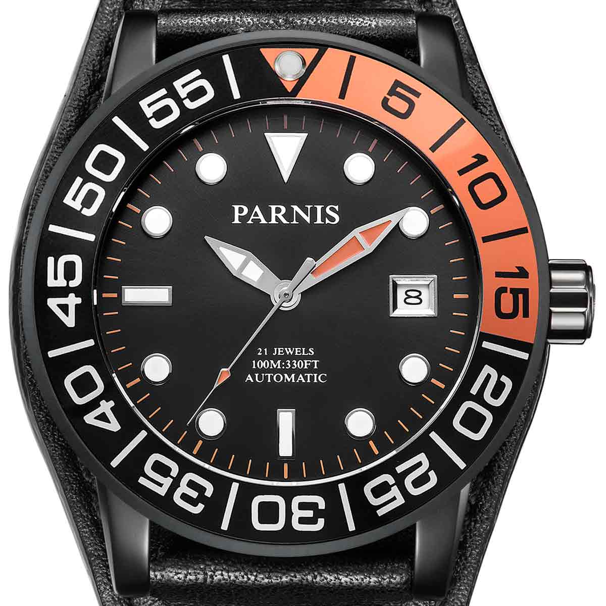 【NEW】PARNIS パーニス 自動巻き 腕時計 [PA6056-S3AL-BKorBK] 並行輸入品 純正ケース　メーカー保証12ヶ月