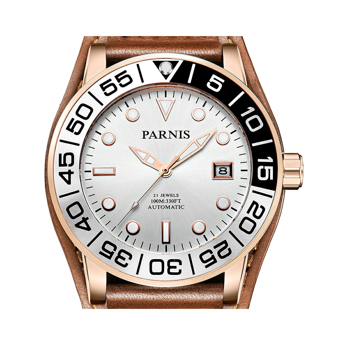 【NEW】PARNIS パーニス 自動巻き 腕時計 [PA6056-S3AL-RGwhBR] 並行輸入品 純正ケース　メーカー保証12ヶ月