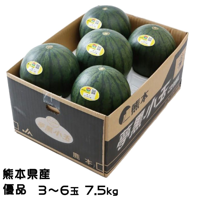 すいか 夢黒小玉すいか 優品 3～6玉 7.5kg 熊本県産 JA鹿本 スイカ 西瓜
