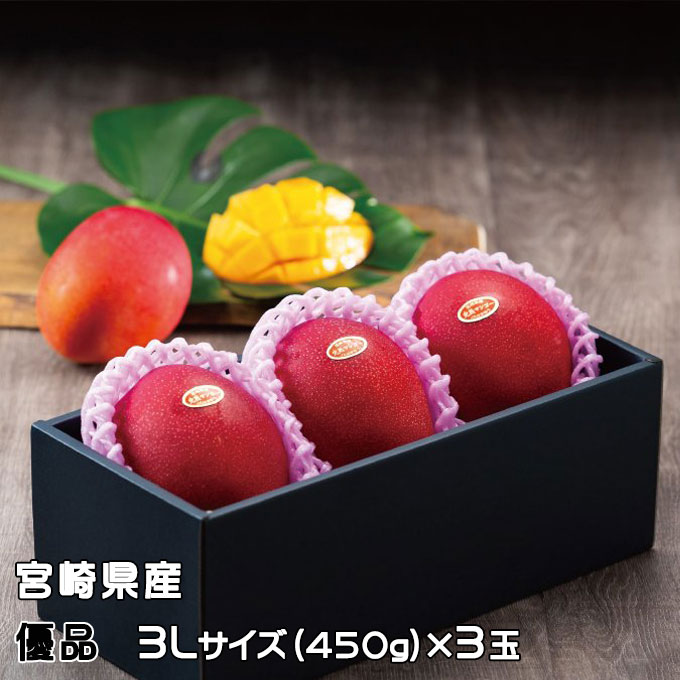 マンゴー みやざき完熟マンゴー 優品 3Lサイズ 450g以上×3玉 宮崎県産 ギフト お取り寄せグルメ 〇 父の日
