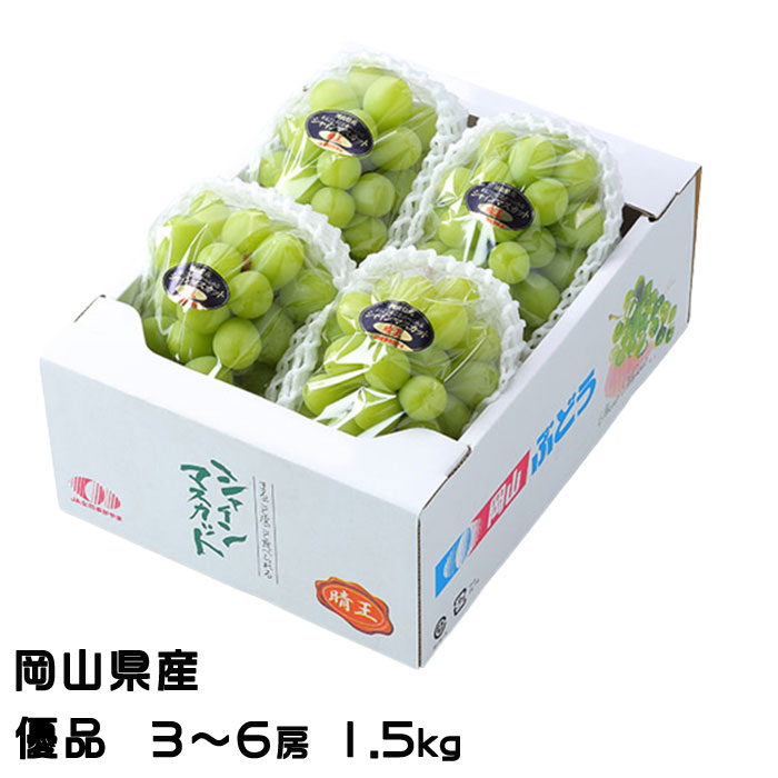 お中元 ぶどう シャインマスカット 晴王 優品 3～6房 1.5kg 岡山県産 葡萄 ブドウ ギフト お取り寄せ