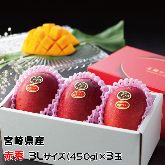 マンゴー 太陽のタマゴ  赤秀 3L 450g以上×3玉 JA宮崎経済連 宮崎県産 完熟マンゴー 太陽のたまご ギフト お取り寄せグルメ 〇 父の日