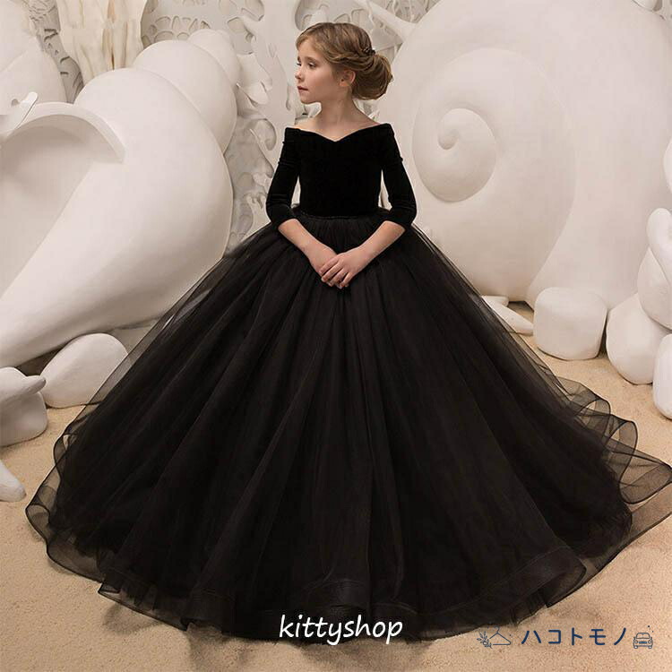 ちびっ子御召しもの 黒 天鵞絨 天鵝絨 ロング御召しもの 洋琴告げ知らせる会 御召しもの お嬢さん チュール 黒いこと お嬢さん御召しもの 掻き鳴らす会御召しもの 花柄 ギア御召しもの