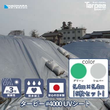 ＼4/5限定抽選で100%ポイントバック＆5倍ポイント／【萩原工業 公式】ターピー UVシート #4000 5.4m×5.4m [5枚セット] シルバー | 日本製 超厚手 長持ち UV剤入 ブルーシート カラー 雨よけ カバー 防水 台風 防災 屋根 国産 5.4×5.4
