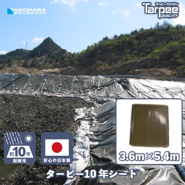 ＼4/10限定抽選で100%ポイントバック＆5倍ポイント／【受注生産】ターピー10年シート 3.6m×5.4m ODグリーン | 日本製 超厚手 UV剤入 ブルーシート カラー 雨よけ 風よけ カバー 防水 台風 防災 屋根 ブラウン 国産 3.6×5.4 2間3間