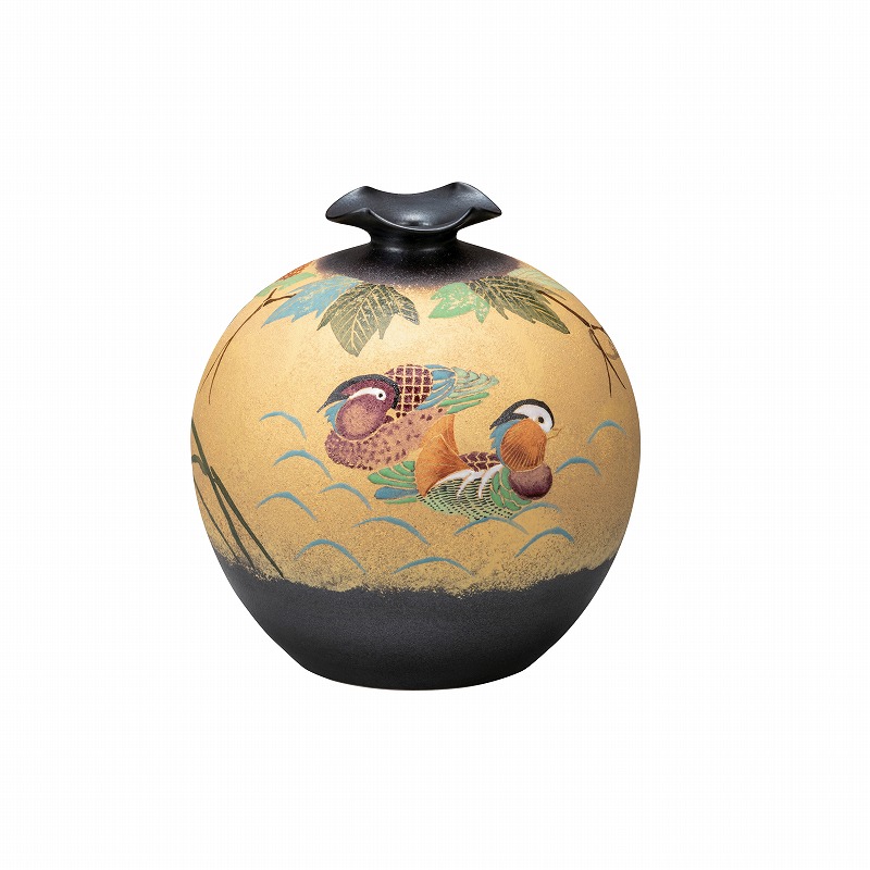 14960円 【新発売】 6号花瓶 金彩おしどり Flower vase. Gold mandarin dack.Japanese Kutani  ware.