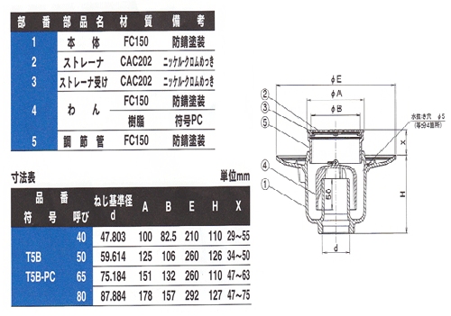 ﾀﾞｲﾄﾞﾚ 床排ﾄﾗｯﾌﾟ 非防水層 ﾛｯｸ式ｽﾄﾚｰﾅｰ:T 5AF-3A 40 (T5-A1