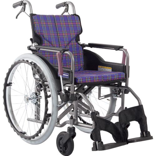 カワムラ ( カワムラサイクル ) 【非課税】 アルミ製標準型自走用車いすKMD-A22-40-M紫チェック ( KMD-A22-40-M-A11 ) (株)カワムラサイクル 【メーカー取寄】