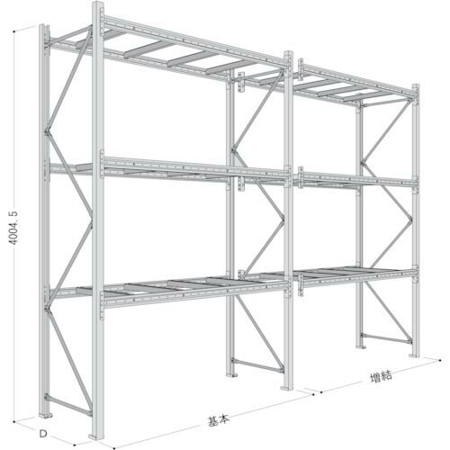 NF ( 日本ファイリング ) パレットラック 2ton用単体 奥行1100×高さ4000×有効間口2500mm 最大積載量6000kg ( P6-40Y25A211-3 )