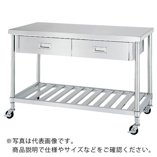 シンコー ステンレス鋼(SUS430)御勤め台片面引出付スノコ板棚キャスター付 φ100ウレタン車 1800×600×800 ( WDSC-18060-U100 ) 【製造会社取寄】