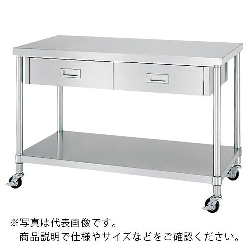 シンコー ステンレス鋼(SUS430)御役目台片面引出付ベータ板棚キャスター付 φ100ナイロン車 1800×450×800 ( WDBC-18045-N100 ) 【製造業者取寄】