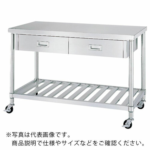 シンコー ステンレス(SUS304)作業台片面引出付スノコ板棚キャスター付 φ100ウレタン車 1800×900×800 ( WDSNC-18090-U100 ) シンコー(株) 【メーカー取寄】