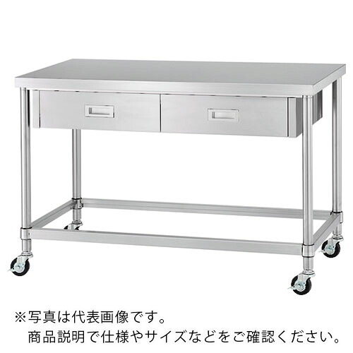シンコー ステンレス(SUS304)作業台片面引出付四方枠キャスター付 φ100ナイロン車 1800×750×800 ( WDZNC-18075-N100 ) シンコー(株) 【メーカー取寄】 94,820円
