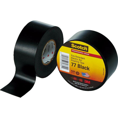 ３M ( スリーエム ) ビニール磁気テープ スコッチウイスキー 耐炎・耐円弧磁気テープ77 38mm×6m 黒 ( 77 1-1/2 )