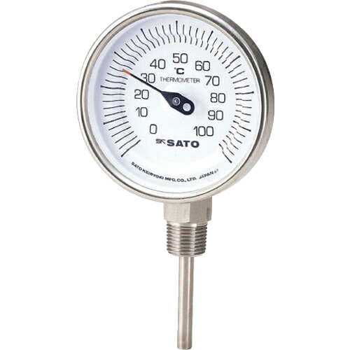 佐藤 ( 佐藤計量器製作所 ) バイメタル式温度計ＢＭ－Ｓ－９０Ｓ ０～１００℃２００Ｌ（２０３０－４６） ( BM-S-90S-10 )
