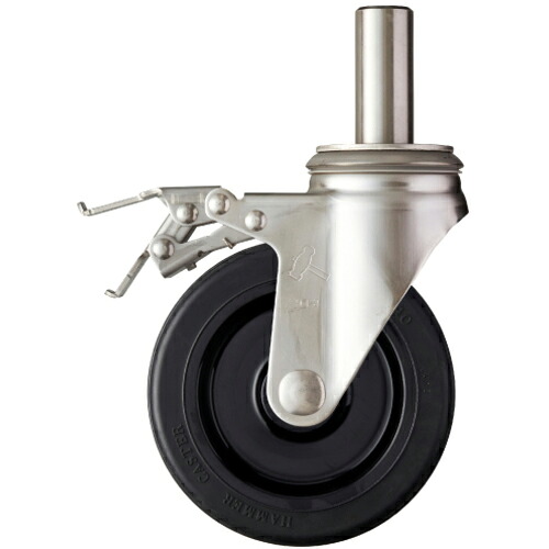 ハンマー ( ハンマーキャスター ) SKシリーズオールステンレス 旋回式ゴム車輪(ナイロンホイール)150mm ストッパー付 ( 315SK-RU150 ) ハンマーキャスター(株) 【メーカー取寄】
