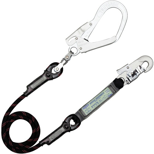TSUYORON ( 藤井電工 ) 胴ベルト型墜落制止用器具用ランヤード(ロープタイプ)Gブレード(黒)ショックアブソーバ+フックFS-58・フックFS-93SV ( TBL-GB93SV-BK-JAN-BP )