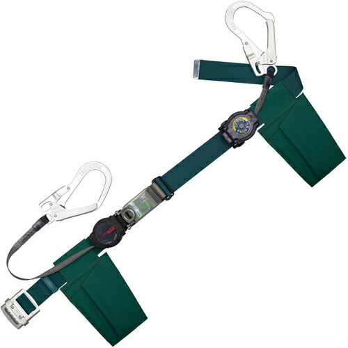 TSUYORON ( 藤井電工 ) 胴ベルト型墜落制止用器具(巻取タイプ)補助ロープ2丁掛け仕様 ロック機構付きワン・ハンドリトラ+巻取式補助ロープ 青緑 Mサイズ 幅50MM×長さ1200MM ( TB-ORL-2-593-SRBT-BG-M-JAN-BX ) 藤井電工(株) 【メーカー取寄】
