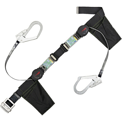 TSUYORON ( 藤井電工 ) 胴ベルト型墜落制止用器具(巻取タイプ)ランヤード2丁掛け仕様 ロック機構付きワン・ハンドリトラ 黒 Sサイズ 幅50MM×長さ1100MM ( TB-2-ORL593-ORL5931-BLK-S-BX ) 藤井電工(株) 【メーカー取寄】