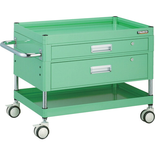 【SALE必要経費】TRUSCO ( トラスコ中山 ) 手道具手押し車 ファルコンワゴン 引出付 750X500 ウレタン双輪 青少年緑であること ( FAW-672VZD-YG )