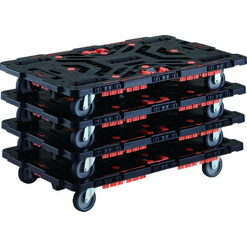 TRUSCO ( トラスコ中山 ) 連結式樹脂製平台車 ビートル 900X600 自在3輪 コボレ止めセット とめたろう付 まとめ買い4台 ( BT900KJ3-E100T-M4 )|配管材料プロ トキワ
