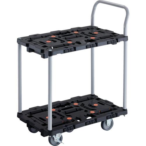 TRUSCO ( トラスコ中山 ) 連結式樹脂製2段台車 ビートル 700X450 自在3輪 内2輪ストッパー付 ハンドル付 ( BT724J3S2-E100 )｜配管材料プロ トキワ