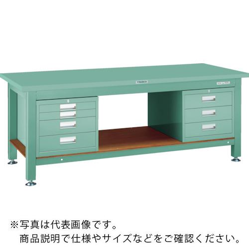 TRUSCO ( トラスコ中山 ) 重荷重作業台(3000kg)TW型 1800X900XH740 3段・4段引出付 グリーン色 ( STW-1809D3D4 (ｽﾁｰﾙﾃﾝﾊﾞﾝ) )