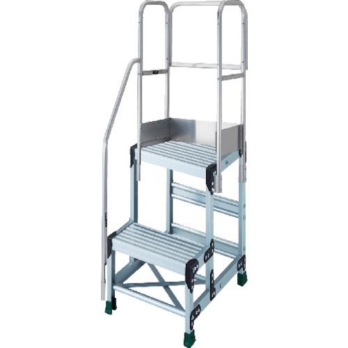 TRUSCO ( トラスコ中山 ) 軽銀製御勤め用踏台 2段 高さ0.6m 天板大きさ500×400 足つき奥ふかさ300粍 上がり段片手摺り天場三方付き添い人 ( TSF-25306-TKS300 )