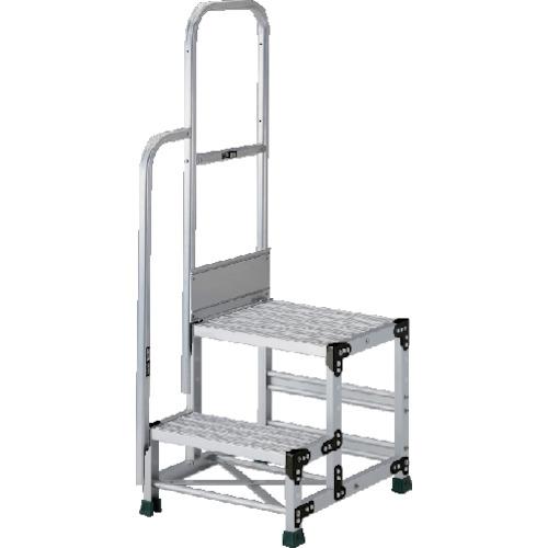 TRUSCO ( トラスコ中山 ) 軽銀製御勤め用踏台 グレーチングタイプ 2段 高さ0.7m 天板大きさ500×400 段高350粍 上がり段片手摺り付き添い人 ( TSFGR-257-TK350 )