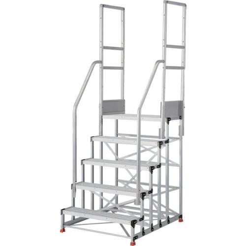 TRUSCO ( トラスコ中山 ) 軽銀製御勤め用踏台 グレーチングタイプ 5段 高さ1.5m 天板大きさ1000×400 段高300粍 上がり段両手摺り付き添い人 ( TSFGR-51015-TR300 )